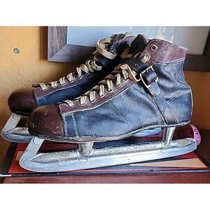 Antique Ice Skates  Brown Leather Boot Length Rare As‎ Is Made In USA